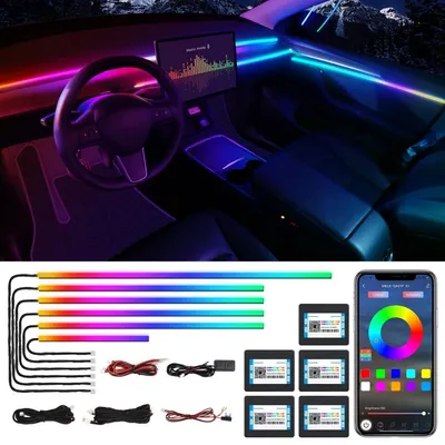 Immagine prodotto di Illuminazione interna per auto a LED, controllo tramite app, RGB, 6 colori in 1, 600 LED, lunghezza 4,45 metri
