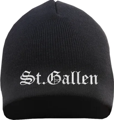 Produktbild von St.Gallen Beanie Mütze - Altdeutsch - Bestickt - Strickmütze Wintermütze Einheitsgröße Schwarz