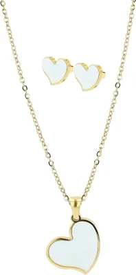 Produktbild von Akzent Schmuckset "Jorvina" mit Kette und Ohrsteckern, Edelstahl und Perlmutt