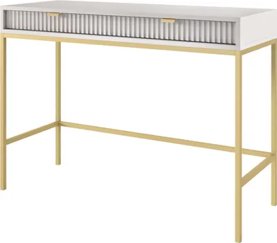 Produktbild von NOVA Schminktisch 2 Schubladen, Goldgriffe, geriffelte Fronten, Grau Matt, Metallbeine Gold, 104x78x50 cm