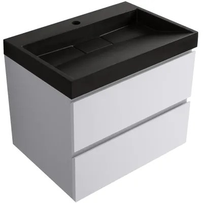 Zdjęcie produktu dla Szafka łazienkowa Carole – biały, matowy + umywalka z kompozytu mineralnego Vita – czarny, matowy – z otworem – 70x58x46 cm