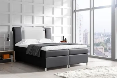 Produktbild von Boxspringbett Schlafzimmerbett NATHAN 160x200cm Kunstl. Schwarz-Weiss