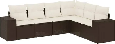 Produktbild von 6-tlg. Garten-Sofagarnitur mit Kissen Braun Poly Rattan