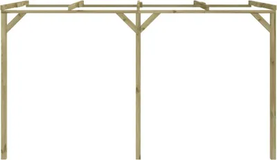 A wooden pergola structure against a white background.