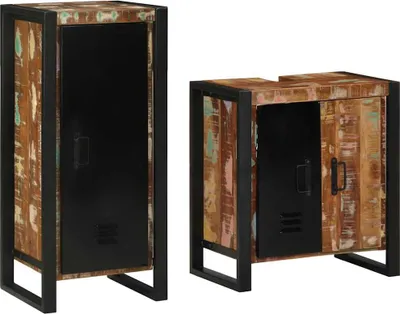 Produktbild von Badezimmermöbel-Set mit Regal 2 pcs Massives upgecyceltes Holz