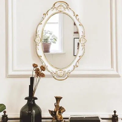 Image de 37 x 25 cm ovale miroir mural décoratif antique miroir suspendu vintage (blanc)