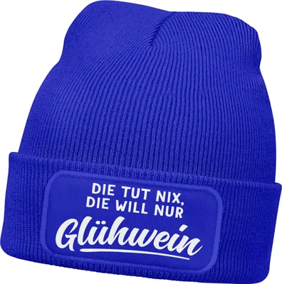 Produktbild von Damen Beanie mit Patch Strickmütze mit Spruch Glühwein Aufdruck Lustig Damenmütze Moonworks®