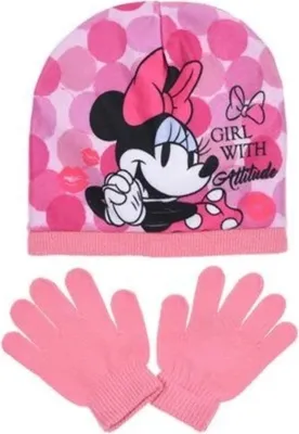 Zdjęcie produktu dla Disney Minnie Mouse zimowy jesienny zestaw czapka i rękawiczki dla dziewczynek