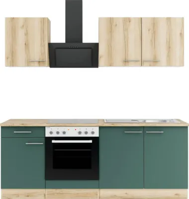 Produktbild von Optifit Küchenzeile mit Geräten Livorno290/Savona405 210 cm wildeiche grün matt strukturiert zerlegt Variante reversibel KPLS 2136-9+