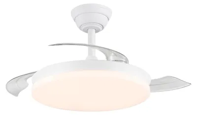 Image de Ventilateur De Plafond, Led 3 Cct, Pales Rétractables, 48 W, 5280 Lm, Blanc, ø 106 Cm, Plafonnier ø 48 Cm, Hauteur 28-38 Cm