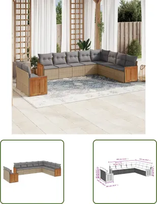 Produktbild von The Living Store 10-tlg. Garten-Sofagarnitur mit Kissen Beige Poly Rattan