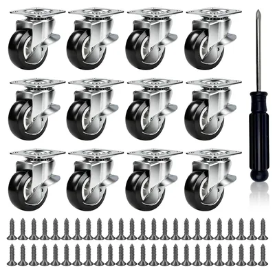 Image de Roulettes pour meubles, diamètre 25 mm, noires, lot de 12, avec frein