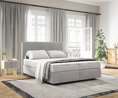 Produktbild von DELIFE Boxspringbett Dream-Well 160x200 cm Cord Silbergrau mit Taschenfederkernmatratze und Topper Visco