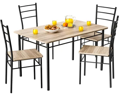 Image de Ensemble de salle à manger 5 pièces, finition chêne, 110 x 68 cm
