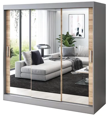 Produktbild von Kleiderschrank Artisan Eiche & Anthrazit Matt - 200x200cm - Schiebetürenschrank KARL - mit 3 Spiegeln - für Schlafzimmer & Garderobe