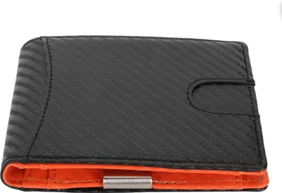 Immagine prodotto di Portafoglio da uomo in fibra di carbonio, protezione RFID, portacarte, scomparti multipli per carte, nero con arancione