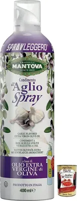Produktbild von 6x SPRAYLEGGERO Natives Olivenöl Extra Aromatisiert mit Knoblauch 400 ml - durch die Praktische Sprühflasche Können Sie bis zu 90% des Öls Einsparen + Italian Gourmet polpa 400g