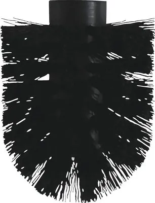A close-up studio shot of a black toilet brush head.