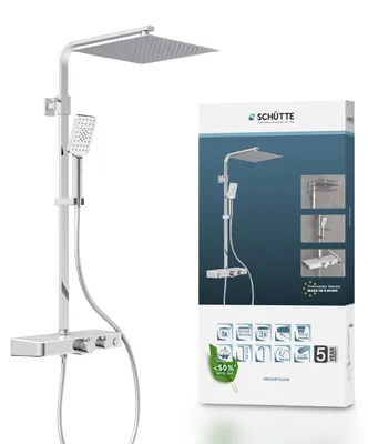 Duschsystem mit Thermostat, 30x30 cm Regendusche, Chrom/Weiß