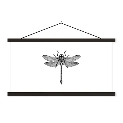 Produktbild von MuchoWow® Textilposter Libelle - Insekten - Retro - Schwarz und weiß 150x75 cm mit schwarzem Rahmen - Posterleiste
