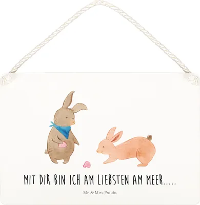 Produktbild von Mr. & Mrs. Panda Schild Hasen Muschel DIN A4 - Weiß - Geschenk, Beste Freundin, holzbild, Muttertag, Türschild, hängeschild, Meer, wandtafel, Freundinnen, Wandbild Holz