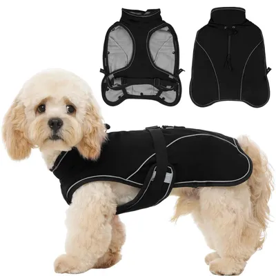 Image de Manteau pour chien, hiver, imperméable, 2 pièces, avec doublure en polaire, couleur noire, taille XS
