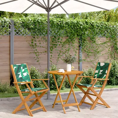 Produktbild von "2026 Promotion" 3-tlg. Bistro-Set - mit Tisch und Stühlen - Blattmuster Stoff und Massivholz - Gartenmöbelset CC14053