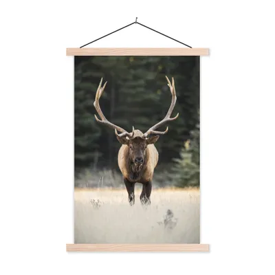 Produktbild von MuchoWow® Textilposter Hirsch - Baum - Geweih 40x60 cm mit holzfarbenen Rahmen - Poster