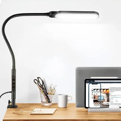 Produktbild von Welikera LED Schreibtischlampe, 116 LEDs Klemmlampe,5 Farbtemperaturen,9 Helligkeitsstufen, Augenschutz Leselampe mit Adapter,Touch Control Tischlampe