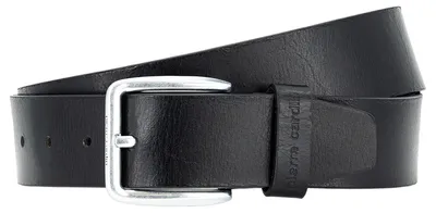 Image de PIERRE CARDIN - Ceinture en cuir classique. Fabrication de haute qualité, boucle métallique argentée, polyvalente, couleur noire, longueur 100 cm
