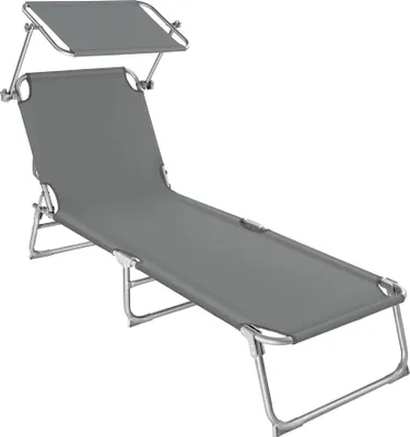 Produktbild von Tectake Gartenliege, 190x68x28 cm, klappbar, beschichtetes Metall & Polyester, grau, stufenlos verstellbares Sonnendach, 4-fach verstellbare Rückenlehne