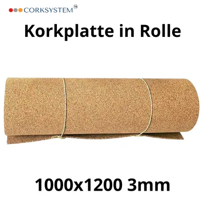 Produktbild von Korkrolle Naturkork 3mm – 1000x1200mm – Dämmung, Schallschutz, DIY – 1 Stück