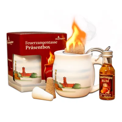 Produktbild von Feuerzangentasse 1er-Set | weiß/Berlin | mit Rum | Feuerzangenbowle-Set | Präsentbox