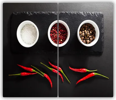 Produktbild von Tulup Glas-Herdabdeckplatte - 2x30x52cm - Glaskeramikkochfeld-Abdeckung Spritzschutz Zweiteilig Gewürze und Chili