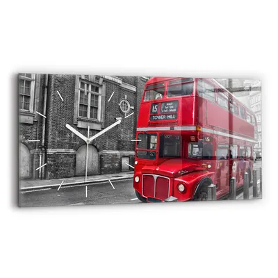 Produktbild von Wallfluent Wanduhr – Stilles Quarzuhrwerk - Uhr Dekoration Wohnzimmer Schlafzimmer Küche - Zifferblatt mit Strichen - weiße Zeiger - 60x30 cm - Roter Bunkbus