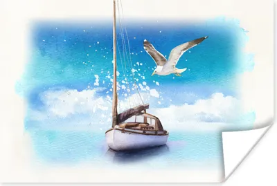 Produktbild von MuchoWow® Poster Boot - Wasser - Möwe 180x120 cm - Fotoplakat