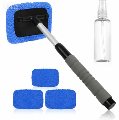 Produktbild von Auto Fensterreiniger Set, 180° drehbarer Glaswischer für Windschutzscheibe, Spiegel und Fenster, mit 4 waschbaren Mikrofaserpads