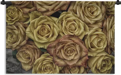 Produktbild von MuchoWow® Wandteppich Wandbehang Rosen - Gold - Braun - Blumenstrauß 90x60 cm Tapisserie Dekoration Wandtuch - Wandskulpturen - Bildteppich