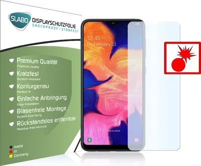 Produktbild von 2x Slabo Panzerschutzfolie für Samsung Galaxy A10 (2019) | Samsung Galaxy M10 KLAR "Shockproof" (verkleinerte Folien) Displayfolie Schutzfolie Folie
