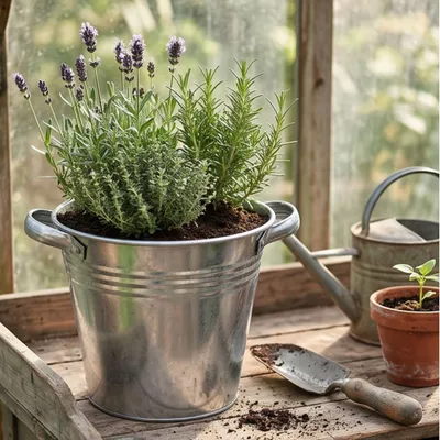 Produktbild von Zinkeimer 5L verzinkt mit Griffen – Robuster Metalleimer wasserdicht für Garten, Haushalt & Deko
