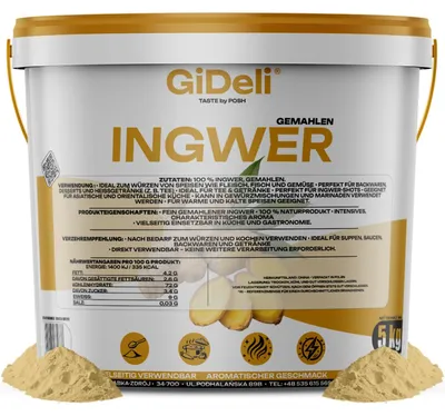 Produktbild von Ingwerpulver 5kg Gemahlen Ingwer Naturrein Tee Shots Smoothies Vegan GiDeli