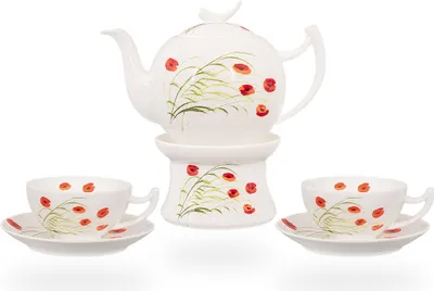 Produktbild von tea4chill Teeservice aus Fine Bone China Porzellan. Teekanne 1l Füllvolumen, 2 Teetassen 150ml und 2 Untertassen und Stövchen. Modell: Caprice