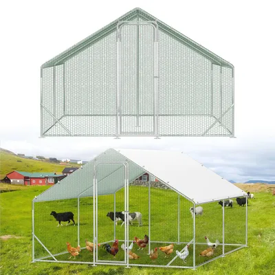 Obrázek produktu pro Kurník Ikodm, voliéra pro slepice, rozměry 3x4x2 metry. Kleptér, voliéra pro drobné zvířata, klec pro slepice, chovná stanice pro drůbež. Ocelový rám s pozinkem, střecha z PE s dveřmi