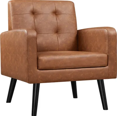 Produktbild von Yaheetech Sessel Loungesessel aus Kunstleder, Polstersessel mit Holzbeinen, Einzelsofa bis 136 kg belastbar, Braun