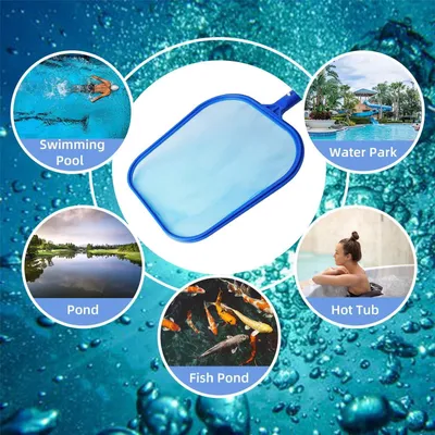Imagen del producto de Kit de limpieza para jacuzzis y piscinas, de 4 piezas, que incluye un skimmer, un cepillo, una escobilla y guantes, ideal para uso en exteriores