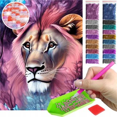 Produktbild von ARTULIO - Diamond Painting Set - Löwe in Pastellfarben - 40 x 30 cm - AB Steine, AB Diamant - Crystal Art, Komplettset Mosaik + Zubehör