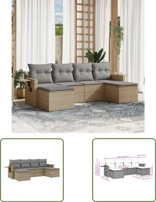Produktbild von The Living Store 6-tlg. Garten-Sofagarnitur mit Kissen Beige Poly Rattan