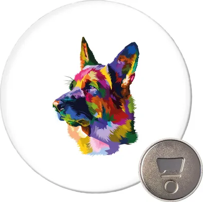 Produktbild von Huuraa Magnet Deutscher Schäferhund Colorful 59mm Kühlschrankmagnet rund Flaschenöffner Geschenkidee