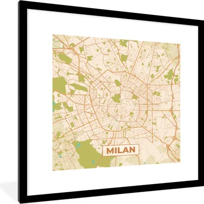Produktbild von MuchoWow® Gerahmtes Poster Karte - Mailand - Vintage - Stadtplan - Karte 40x40 cm - Poster mit Schwarzem Bilderrahmen Wandposter Rahmen Foto Bilder - Poster - Plakat im Rahmen