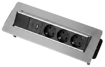 Produktbild von Einbausteckdose Typ F Büro USB A/C Silber versenkbar 5-fach Steckdose